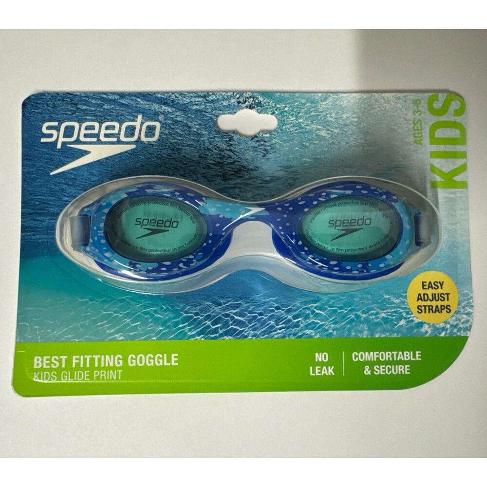 Speedo Swimming Kids Blue Glide Print Goggles No Leak Easy Adj. Strap Age 3-6